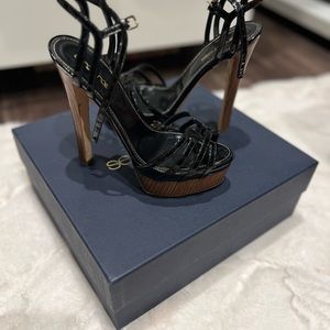 Sergio Rossi platform black patent leather stilettos in size 7M